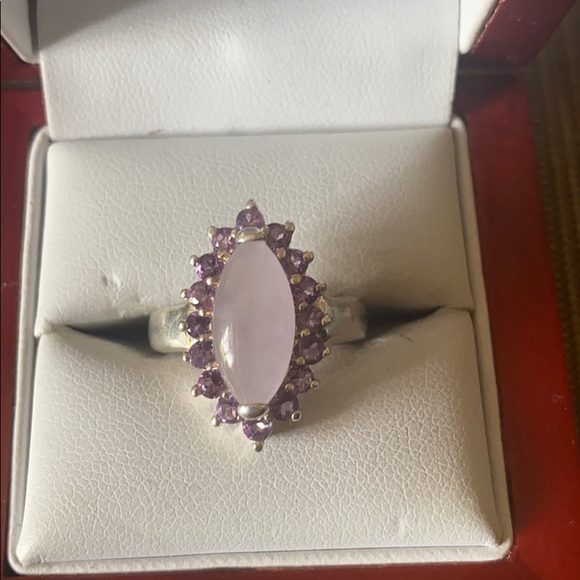 Sterling Silver amethyst end pink guartz ring - Picture 1 of 6